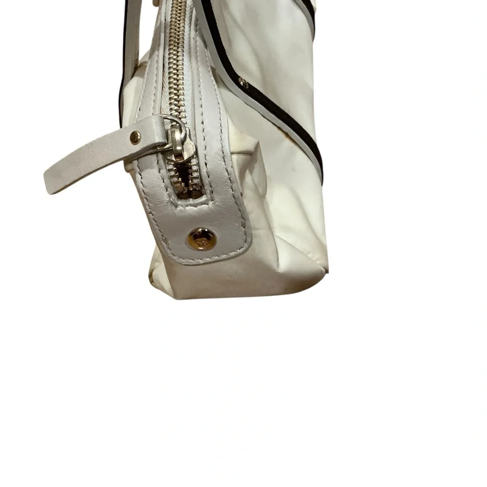 Kate Spade New York white and brown trim small nylon Tote handbag